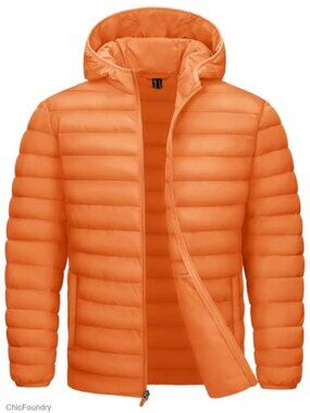Men's Hooded Puffer Jacket Lightweight Quilted Insulated Packable